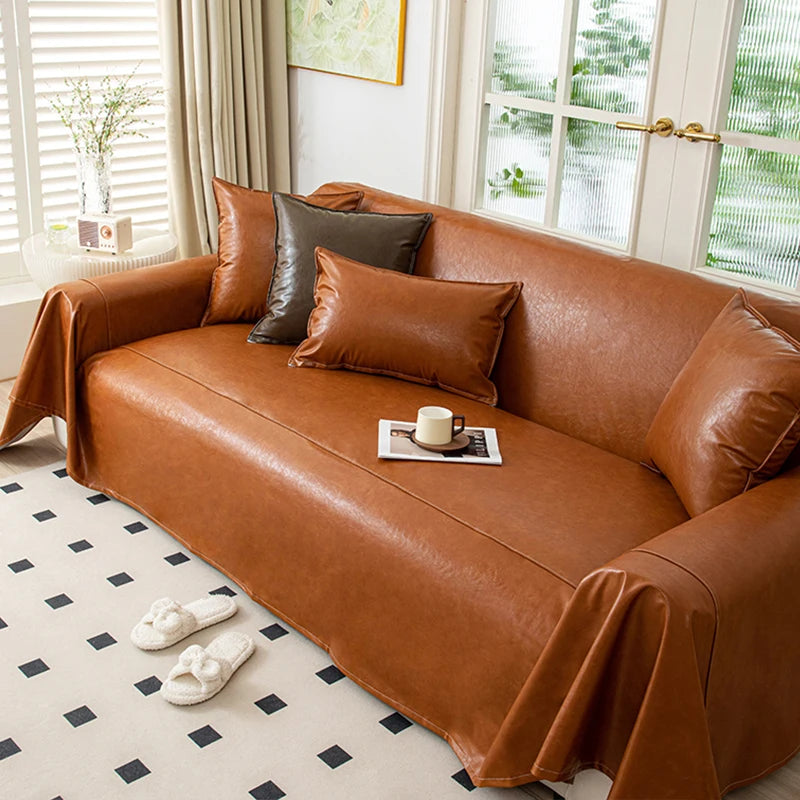 1pcs Solid Color Waxed Imitation Leather Sofa Cover, Multi-Functional All-Season Thick Sofa Throw, Fits Arm Sofa, Sofa Bed