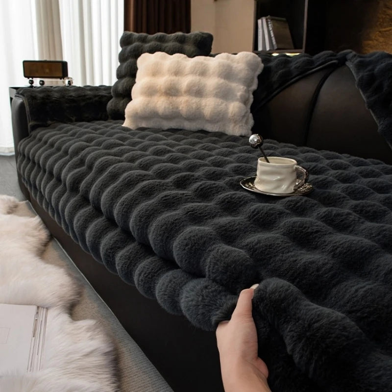 Thicken Imitation Rabbit Fur Plush Sofa Slipcover Non-slip Soft Sofa Towel Couch Cushion For Living Room Modern Home Decor
