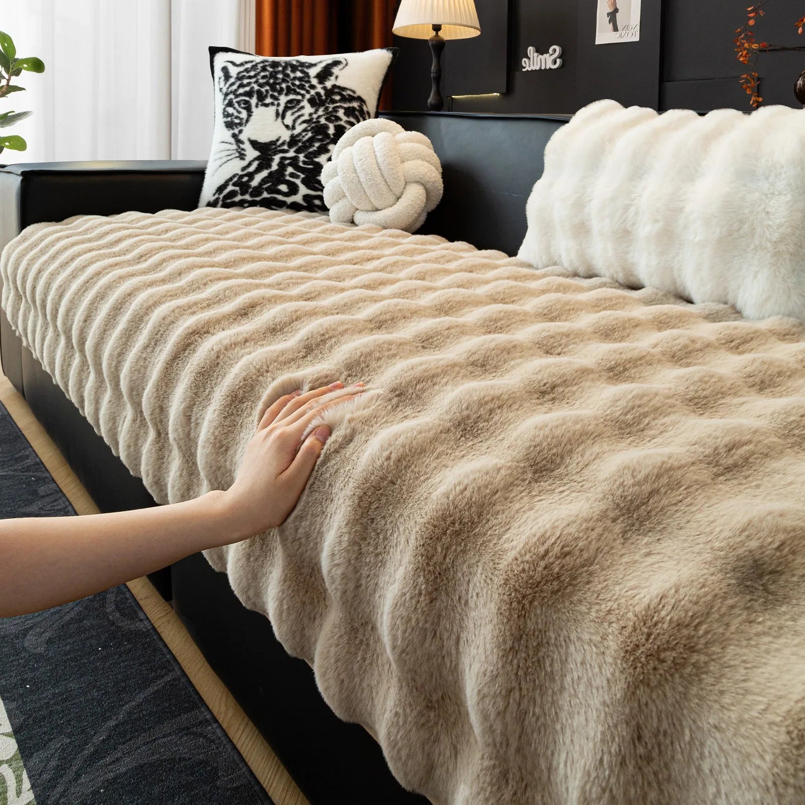 Faux Rabbit Fur Bubble Warm Plush Sofa Cover for Winter Soft Immitation Fur Sofa Towel Universal Couch Seat Slipcover Decor