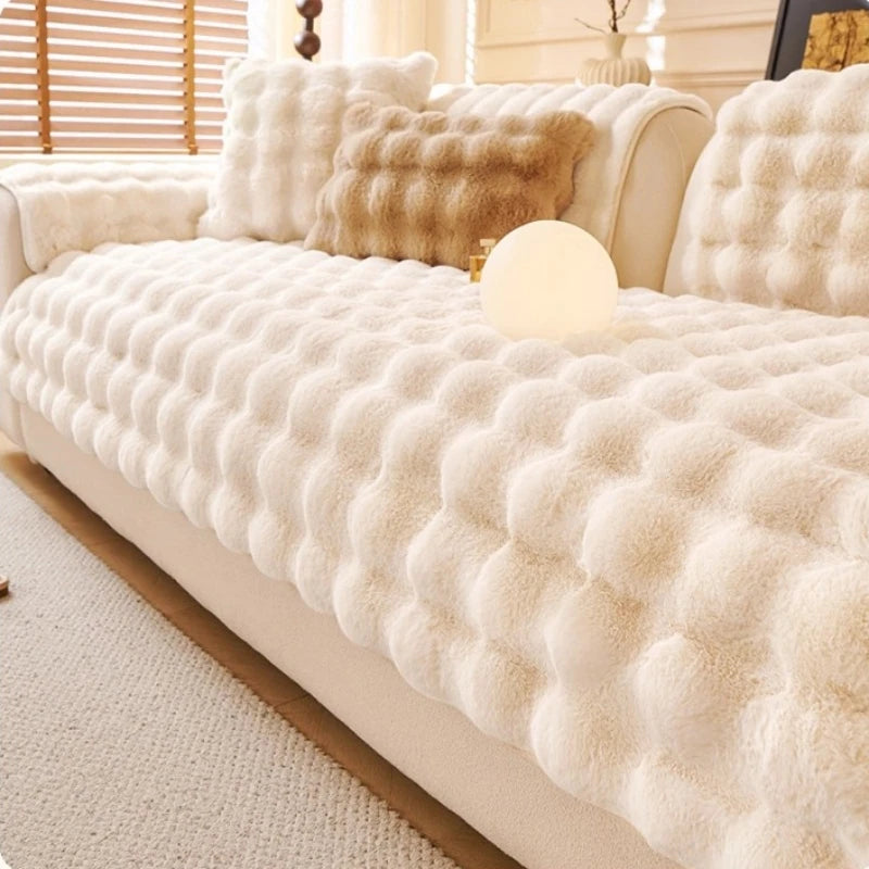 Thicken Imitation Rabbit Fur Plush Sofa Slipcover Non-slip Soft Sofa Towel Couch Cushion For Living Room Modern Home Decor