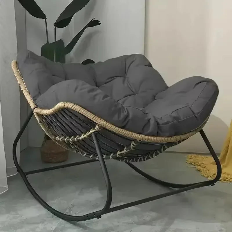 Single Rocking Chair Nordic Style Lazy Sofa Leisure Chair Rattan Lounge Chair Living Room Balcony Bedroom Comfortable Chair