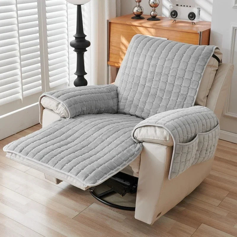 1Seater Recliner Sofa Covers Flannel Plush Armchair Slipcovers with Pockets Relax Recliners Sofa Mat Chair Cover Home
