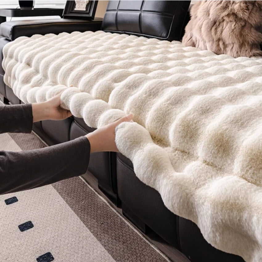 Faux Rabbit Fur Bubble Warm Plush Sofa Cover for Winter Soft Immitation Fur Sofa Towel Universal Couch Seat Slipcover Decor