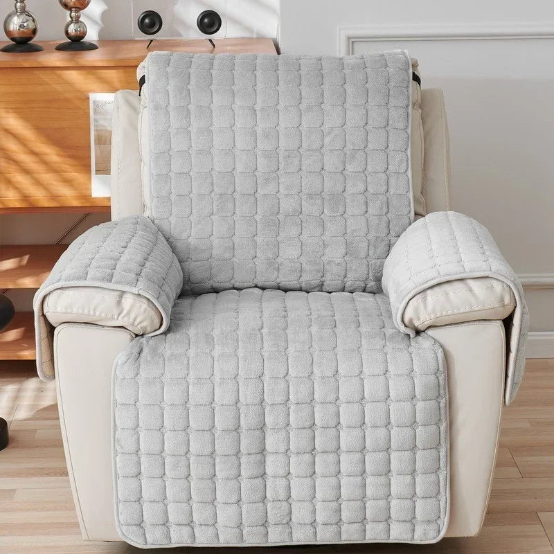 1Seater Recliner Sofa Covers Flannel Plush Armchair Slipcovers with Pockets Relax Recliners Sofa Mat Chair Cover Home