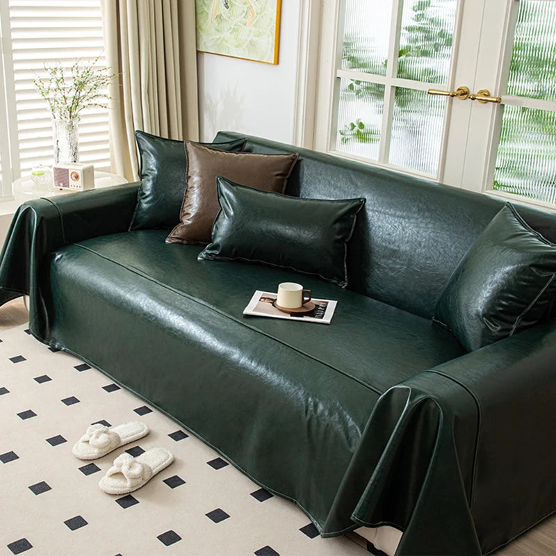 1pcs Solid Color Waxed Imitation Leather Sofa Cover, Multi-Functional All-Season Thick Sofa Throw, Fits Arm Sofa, Sofa Bed