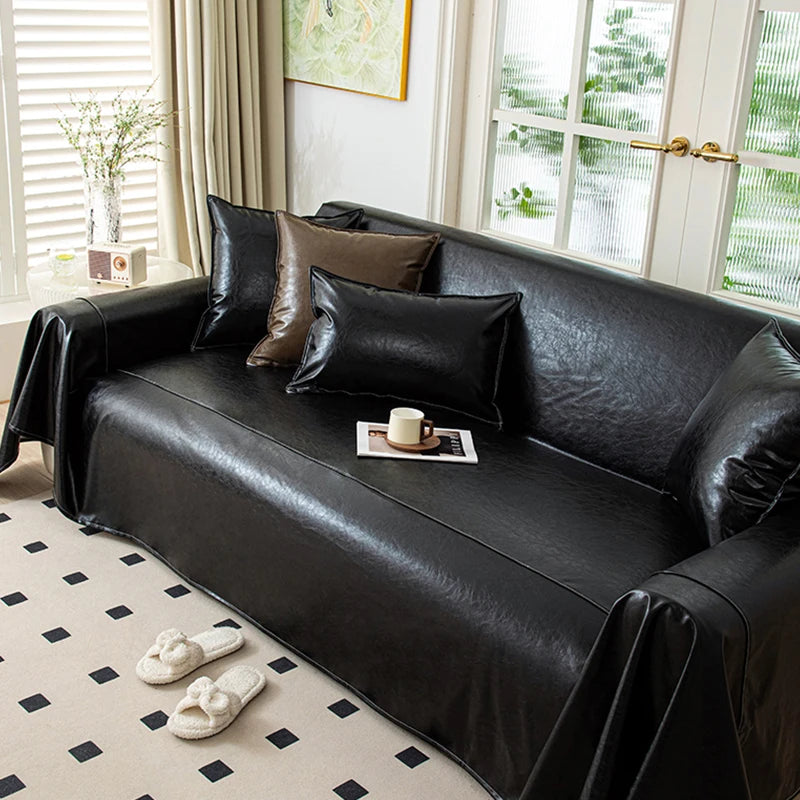 1pcs Solid Color Waxed Imitation Leather Sofa Cover, Multi-Functional All-Season Thick Sofa Throw, Fits Arm Sofa, Sofa Bed