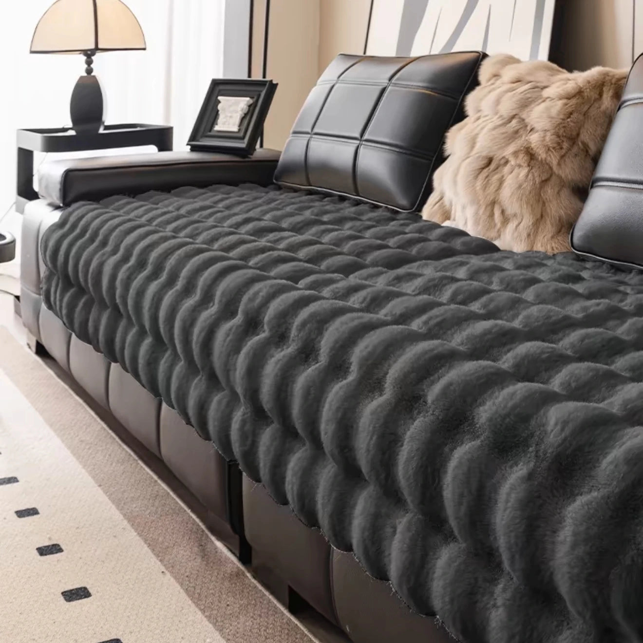 Faux Rabbit Fur Bubble Warm Plush Sofa Cover for Winter Soft Immitation Fur Sofa Towel Universal Couch Seat Slipcover Decor