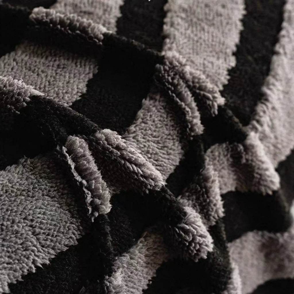 1pc Zebra Stripes Jacquard Contrast Colour Warm Fleece Sofa Towel, Sofa Winter Leisure Blanket for Living & Bed Room Decor