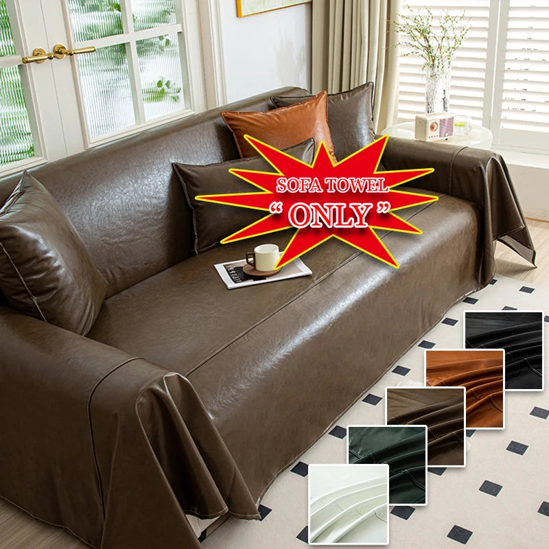 1pcs Solid Color Waxed Imitation Leather Sofa Cover, Multi-Functional All-Season Thick Sofa Throw, Fits Arm Sofa, Sofa Bed