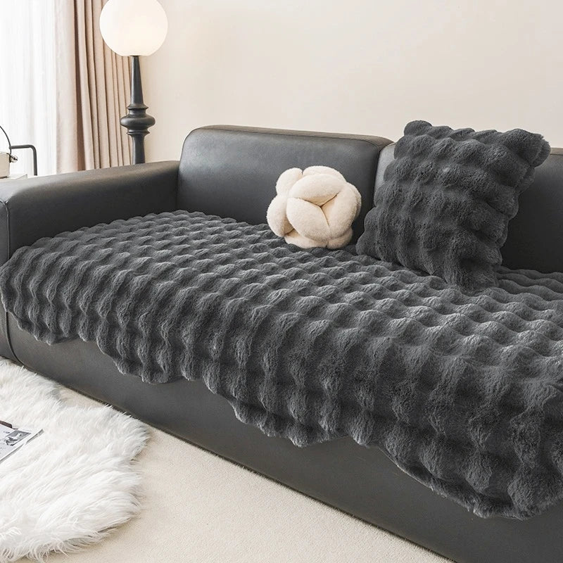 Thicken Imitation Rabbit Fur Plush Sofa Slipcover Curve Hem  Non-slip Soft Sofa Towel Couch Cushion For Living Room