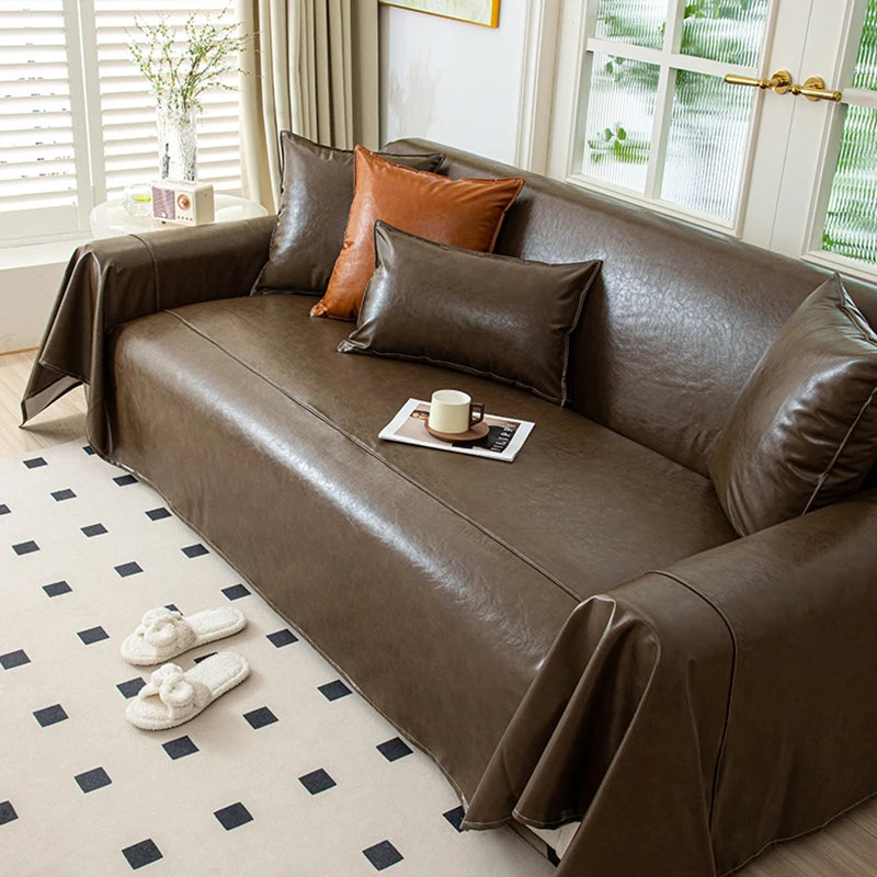 1pcs Solid Color Waxed Imitation Leather Sofa Cover, Multi-Functional All-Season Thick Sofa Throw, Fits Arm Sofa, Sofa Bed